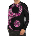 Pink Flowers Yin Yang Print Men's Long Sleeve Rash Guard