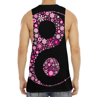 Pink Flowers Yin Yang Print Men's Muscle Tank Top