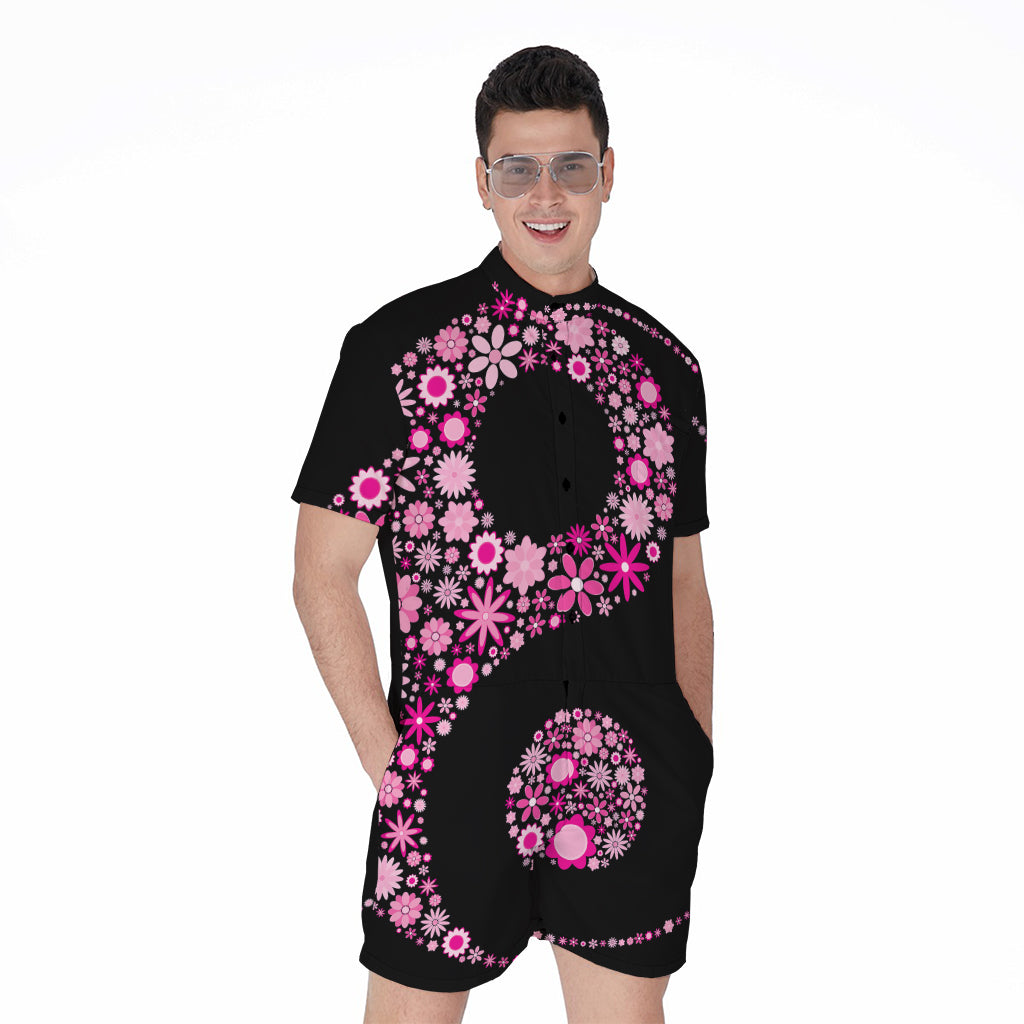 Pink Flowers Yin Yang Print Men's Rompers
