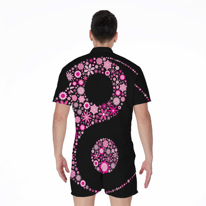 Pink Flowers Yin Yang Print Men's Rompers