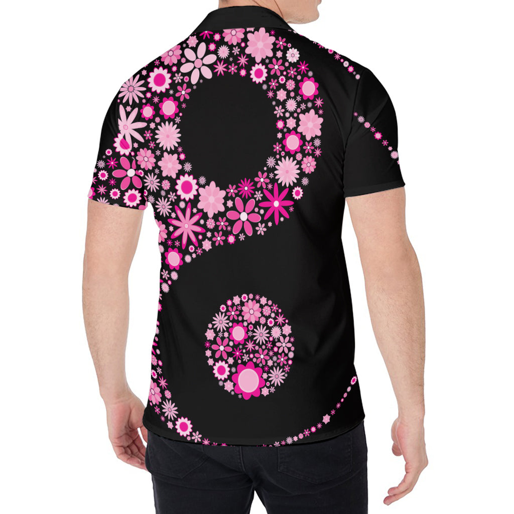 Pink Flowers Yin Yang Print Men's Shirt