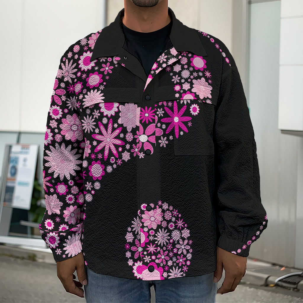 Pink Flowers Yin Yang Print Men's Shirt Jacket