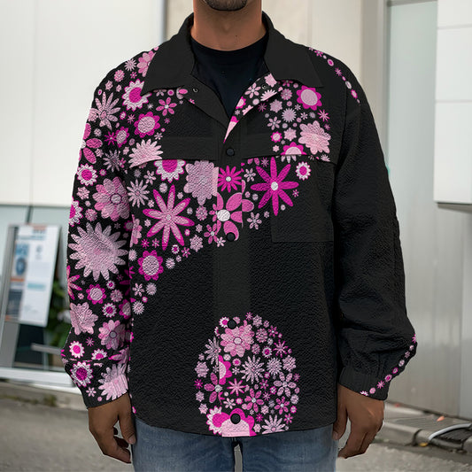 Pink Flowers Yin Yang Print Men's Shirt Jacket