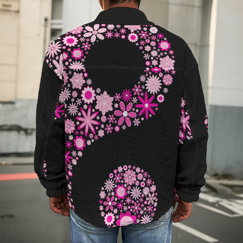 Pink Flowers Yin Yang Print Men's Shirt Jacket