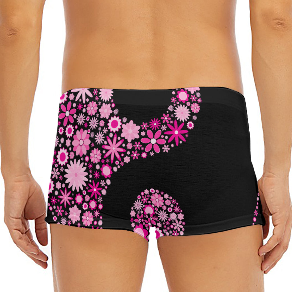 Pink Flowers Yin Yang Print Men's Short Boxer Briefs