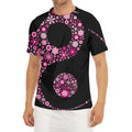 Pink Flowers Yin Yang Print Men's Short Sleeve Rash Guard