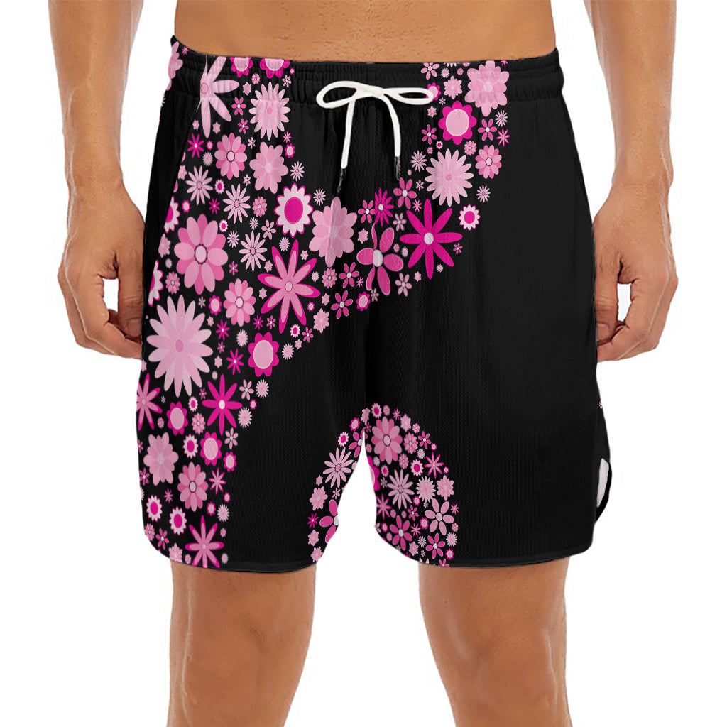 Pink Flowers Yin Yang Print Men's Split Running Shorts