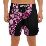 Pink Flowers Yin Yang Print Men's Split Running Shorts