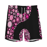 Pink Flowers Yin Yang Print Men's Sports Shorts