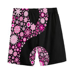 Pink Flowers Yin Yang Print Men's Sports Shorts