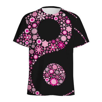 Pink Flowers Yin Yang Print Men's Sports T-Shirt