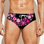 Pink Flowers Yin Yang Print Men's Swim Briefs
