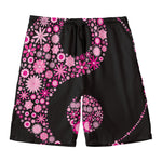 Pink Flowers Yin Yang Print Men's Swim Trunks