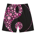 Pink Flowers Yin Yang Print Men's Swim Trunks