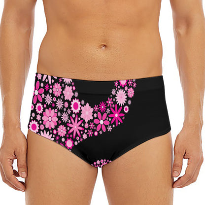 Pink Flowers Yin Yang Print Men's Triangle Swim Briefs