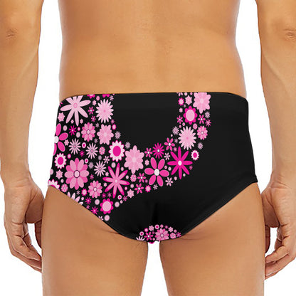 Pink Flowers Yin Yang Print Men's Triangle Swim Briefs