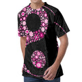 Pink Flowers Yin Yang Print Men's Velvet T-Shirt