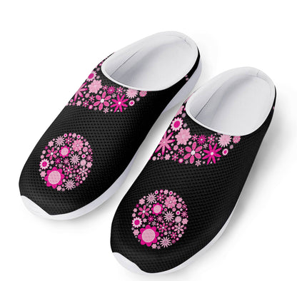 Pink Flowers Yin Yang Print Mesh Casual Shoes