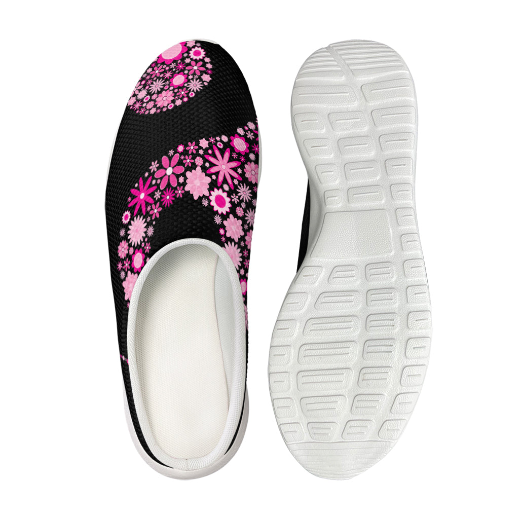 Pink Flowers Yin Yang Print Mesh Casual Shoes