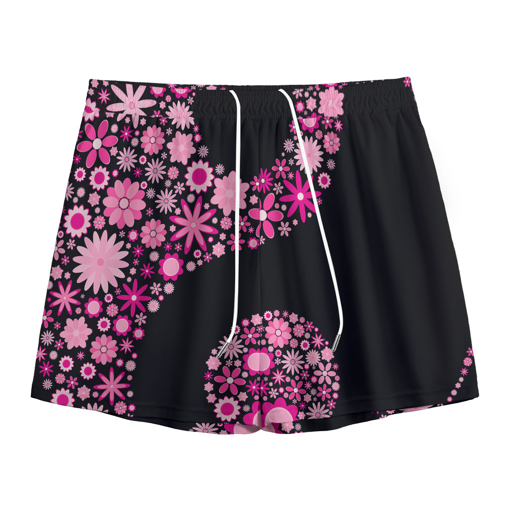 Pink Flowers Yin Yang Print Mesh Shorts