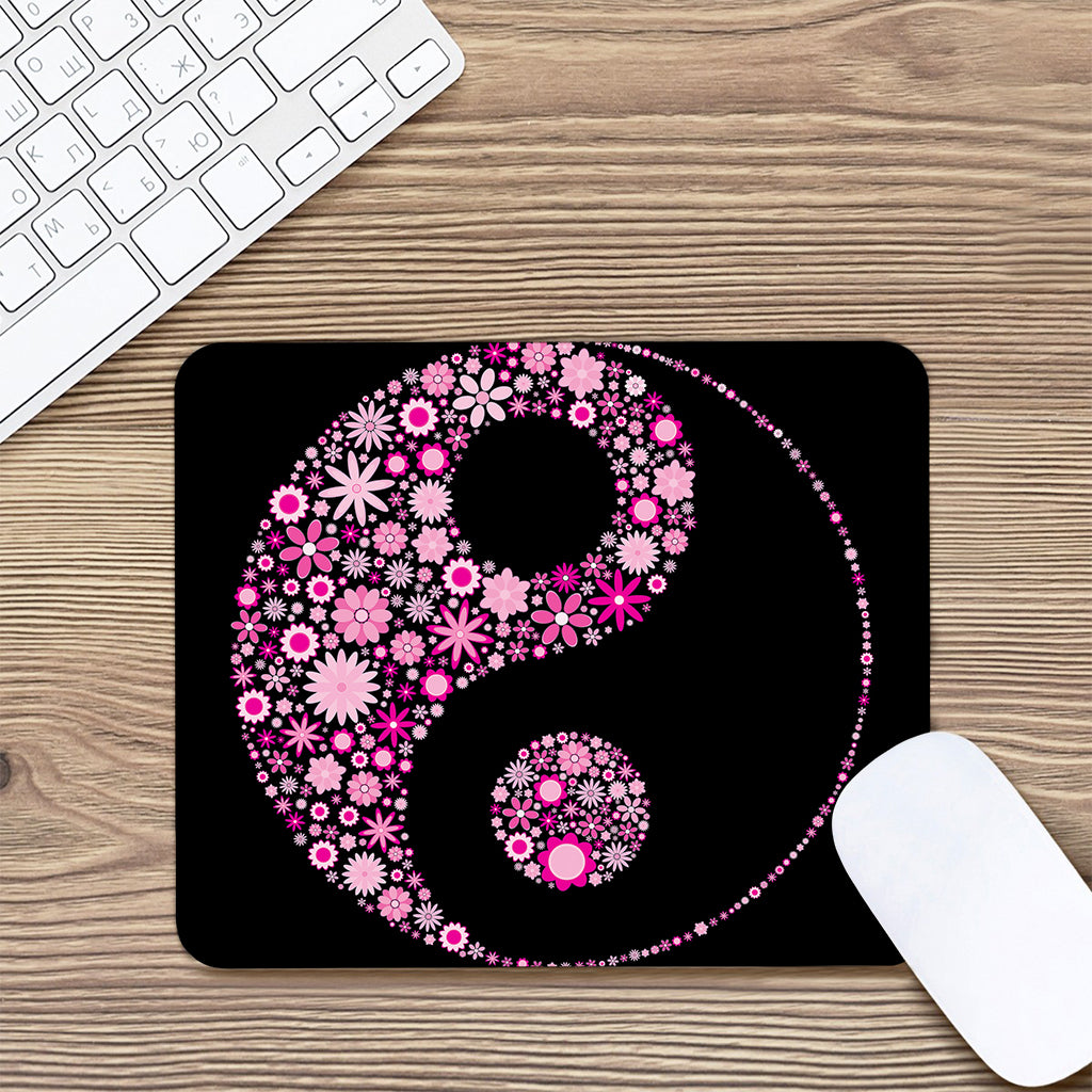 Pink Flowers Yin Yang Print Mouse Pad