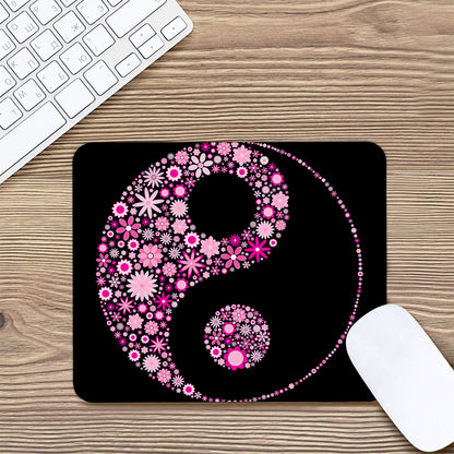 Pink Flowers Yin Yang Print Mouse Pad