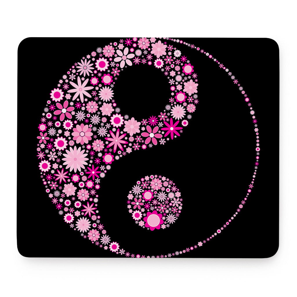 Pink Flowers Yin Yang Print Mouse Pad