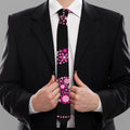 Pink Flowers Yin Yang Print Necktie
