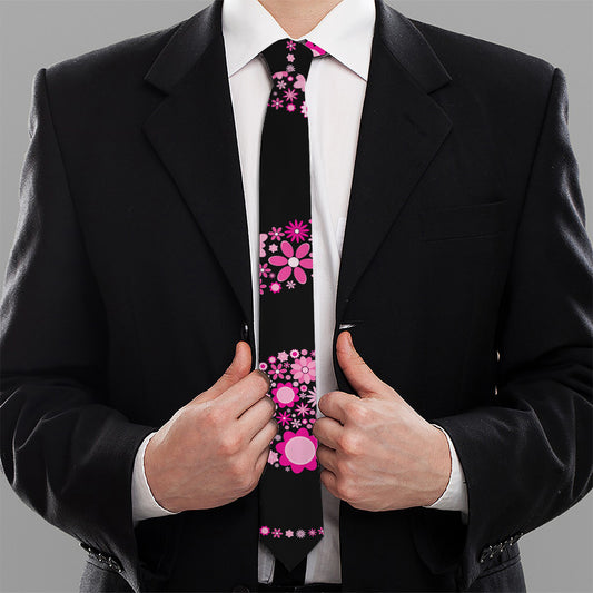 Pink Flowers Yin Yang Print Necktie