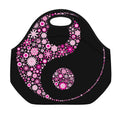 Pink Flowers Yin Yang Print Neoprene Lunch Bag