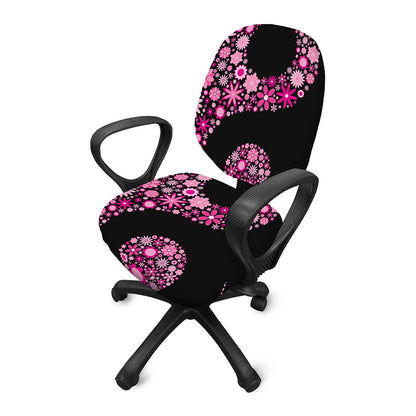Pink Flowers Yin Yang Print Office Chair Cover