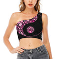 Pink Flowers Yin Yang Print One Shoulder Crop Top
