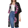 Pink Flowers Yin Yang Print Open Front Beach Cover Up