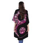Pink Flowers Yin Yang Print Open Front Beach Cover Up
