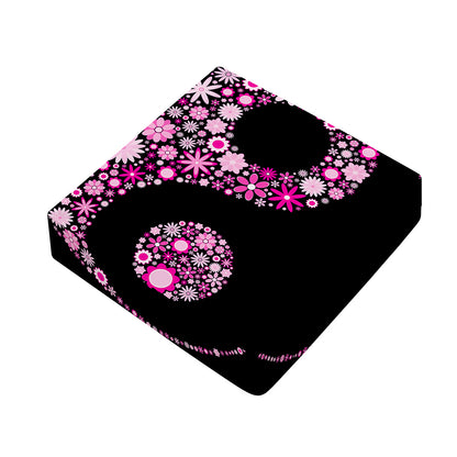 Pink Flowers Yin Yang Print Outdoor Seat Cushion Cover