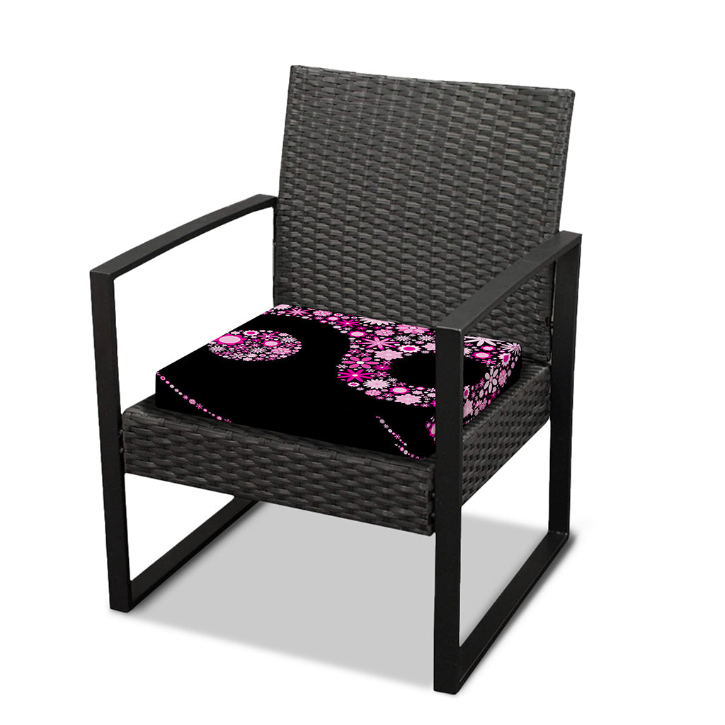 Pink Flowers Yin Yang Print Outdoor Seat Cushion Cover