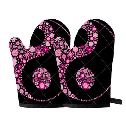 Pink Flowers Yin Yang Print Oven Mitts