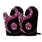 Pink Flowers Yin Yang Print Oven Mitts