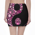 Pink Flowers Yin Yang Print Pencil Mini Skirt