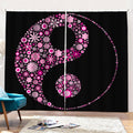 Pink Flowers Yin Yang Print Pencil Pleat Curtains