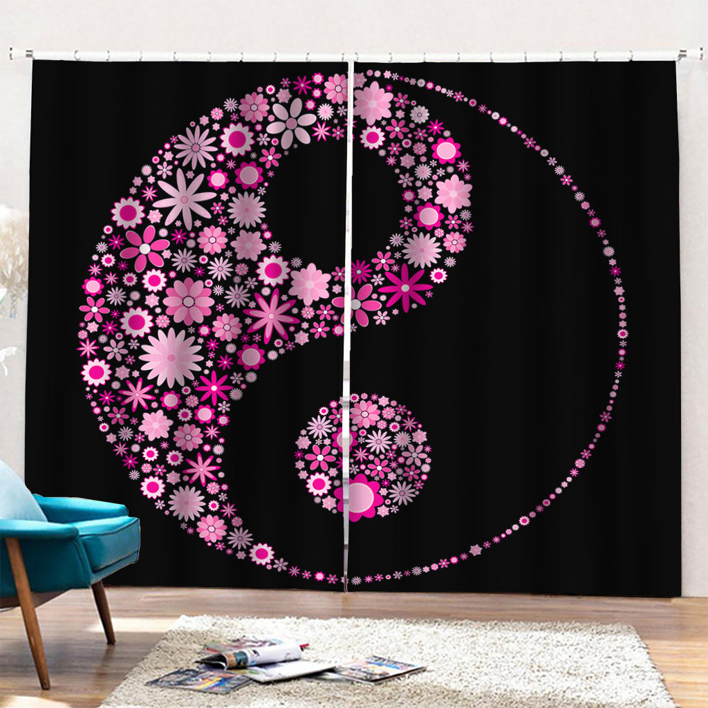 Pink Flowers Yin Yang Print Pencil Pleat Curtains