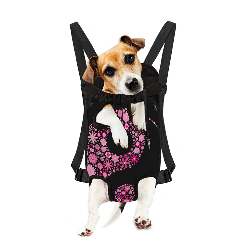 Pink Flowers Yin Yang Print Pet Carrier Backpack