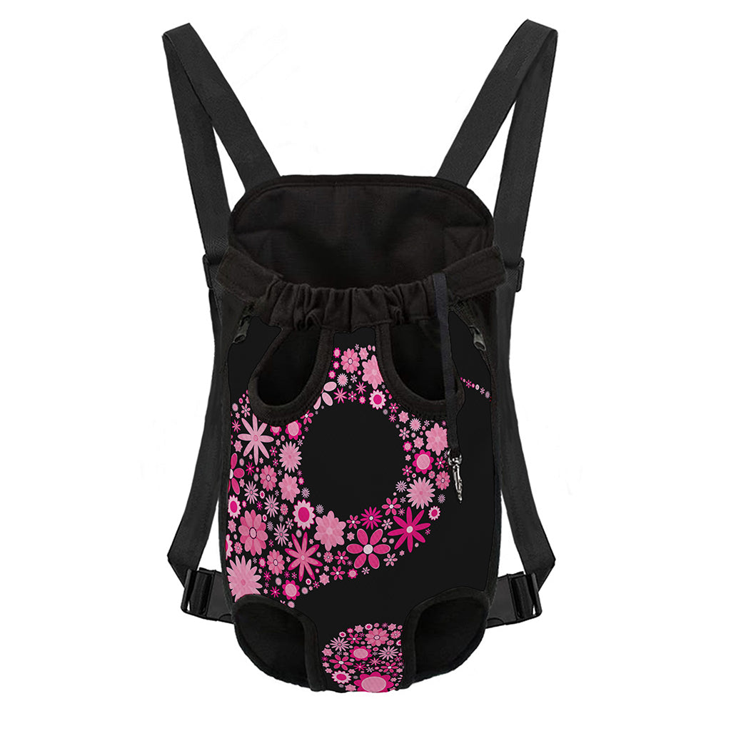 Pink Flowers Yin Yang Print Pet Carrier Backpack
