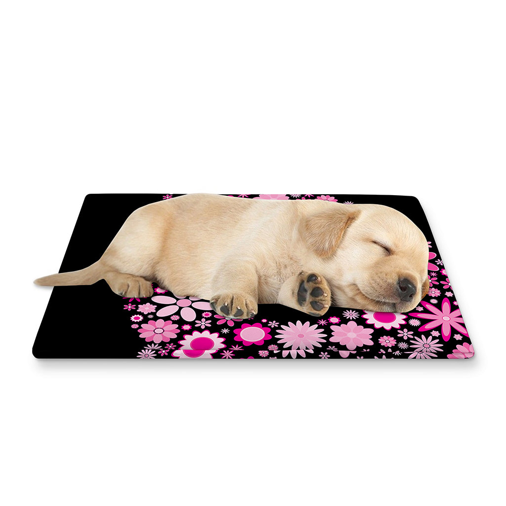 Pink Flowers Yin Yang Print Pet Cooling Mat Cover