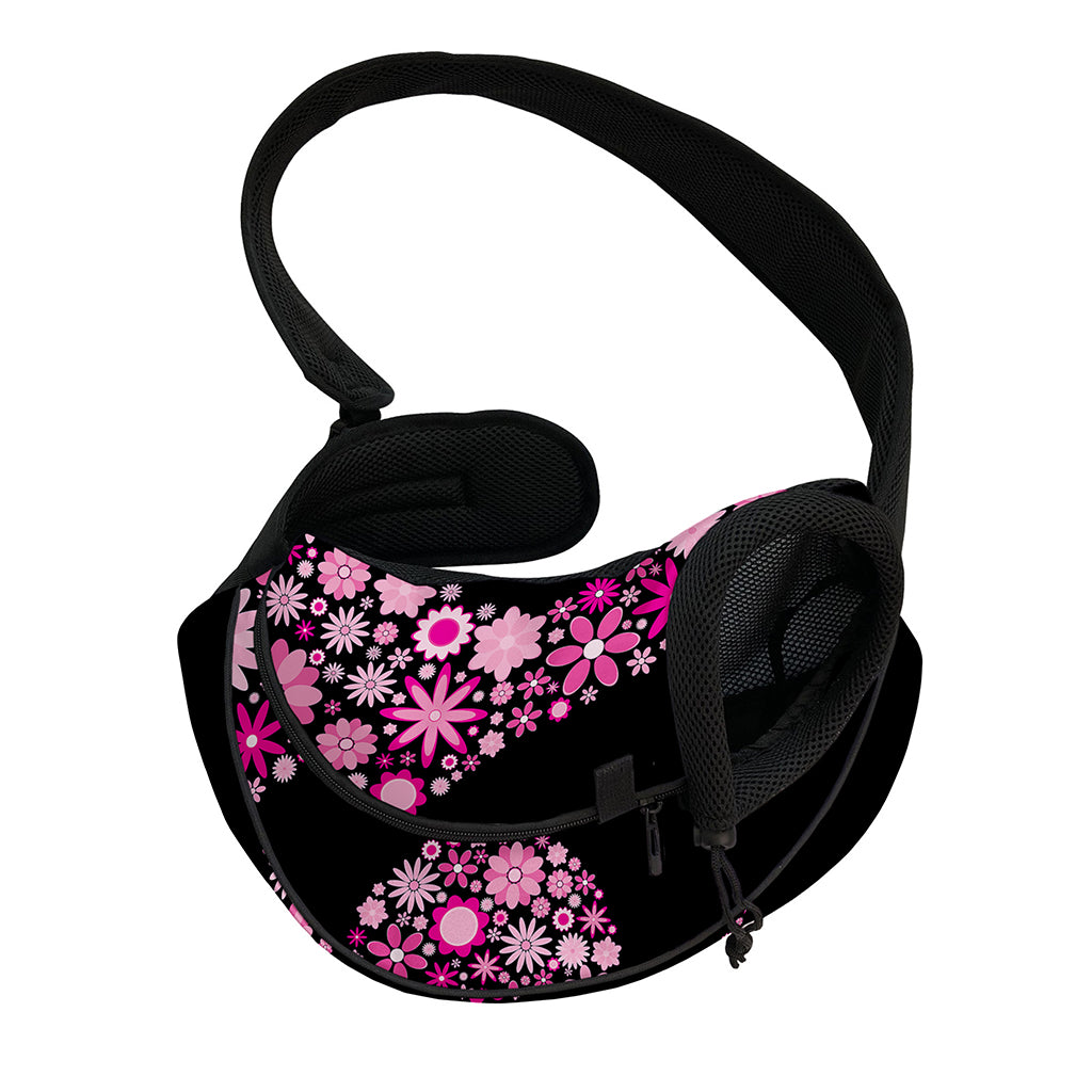 Pink Flowers Yin Yang Print Pet Sling Carrier