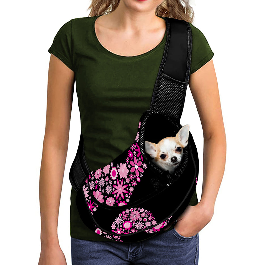 Pink Flowers Yin Yang Print Pet Sling Carrier