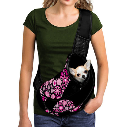 Pink Flowers Yin Yang Print Pet Sling Carrier