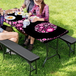 Pink Flowers Yin Yang Print Picnic Table Cover