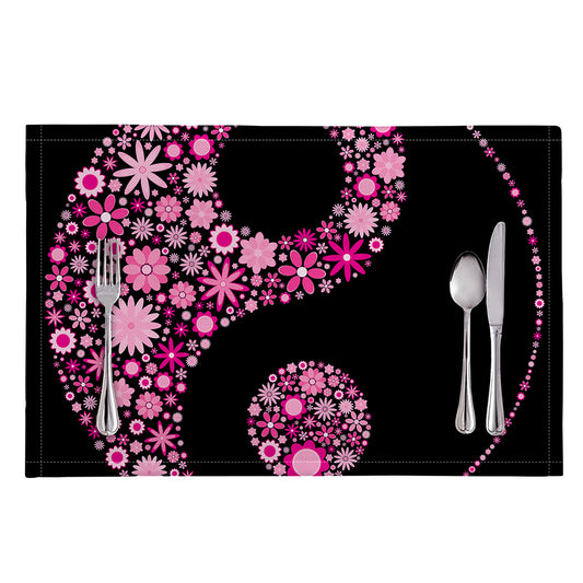 Pink Flowers Yin Yang Print Placemat