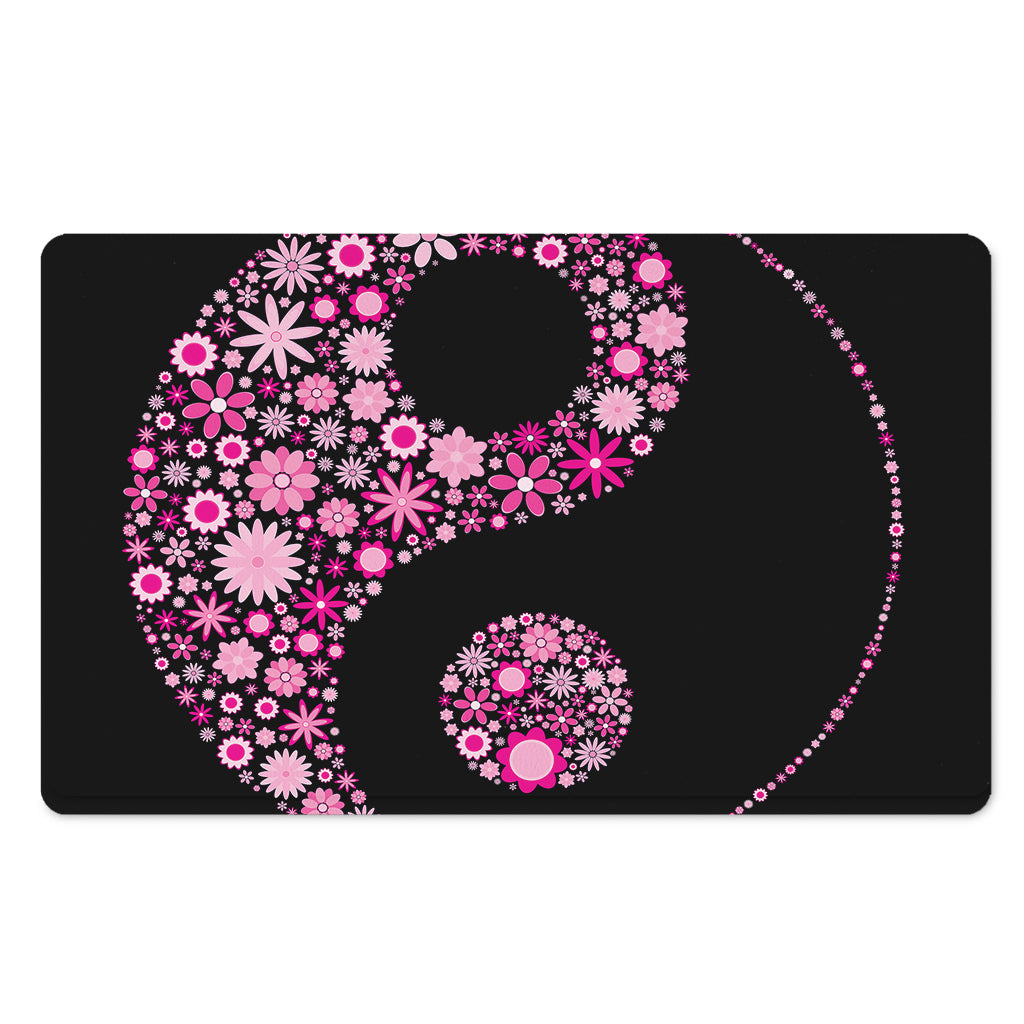 Pink Flowers Yin Yang Print Polyester Doormat